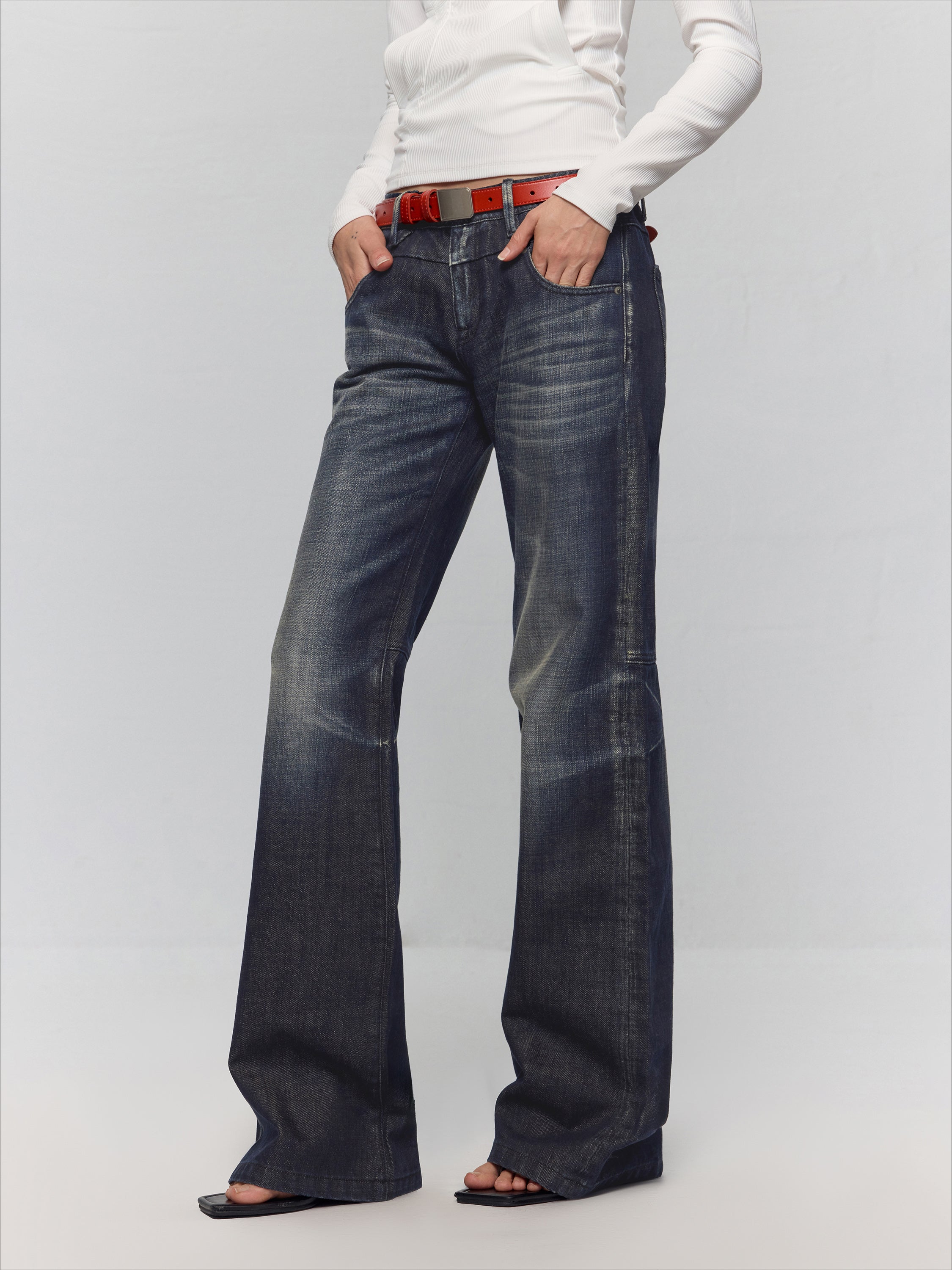 Black-Blue Low-Waist Flared & Bell-Bottom Pants Pants - CHINASQUAD
