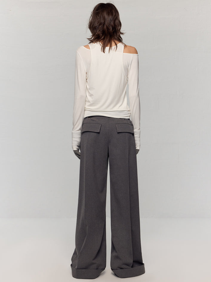 Wool Blend Wide-Leg Pants - CHINASQUAD