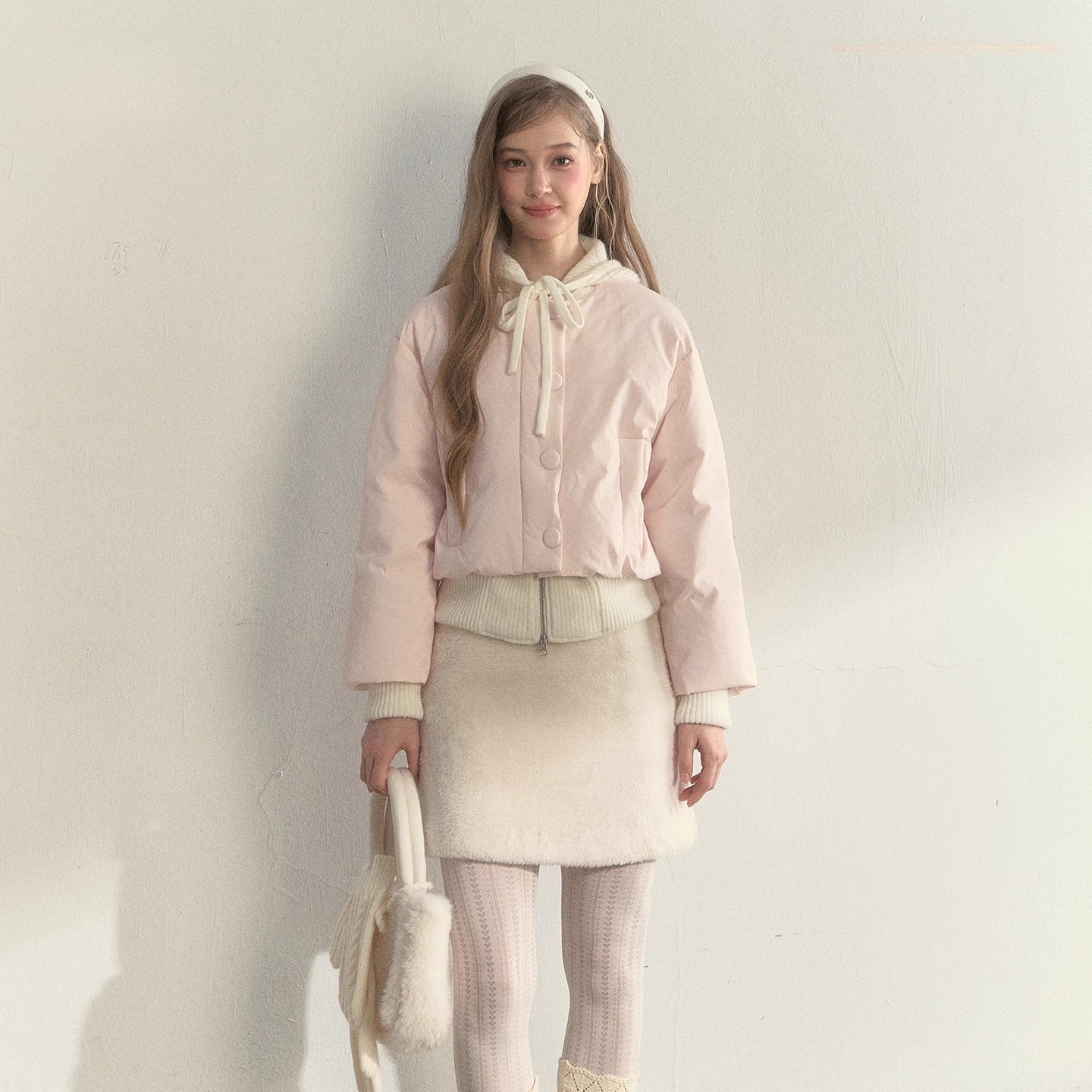 Glacier Pink Knit-Lined Hooded Down Jacket