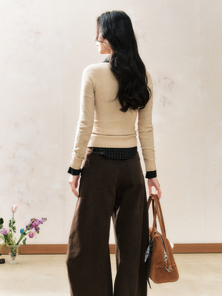 Two-Tone Pullover Sweater College Style Short Knit - CHINASQUAD