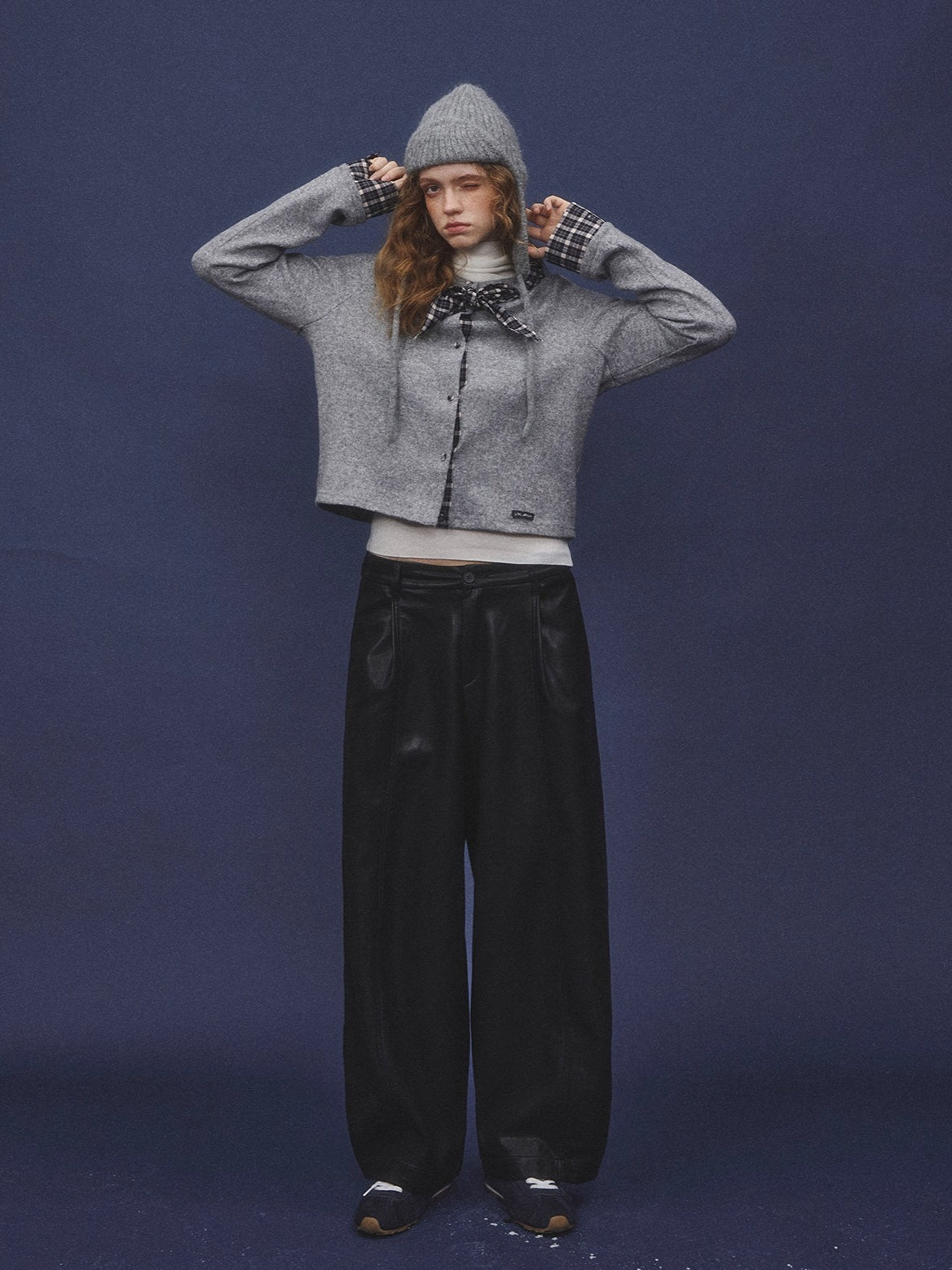 Wool-Blend Plaid Patchwork Knit Cardigan