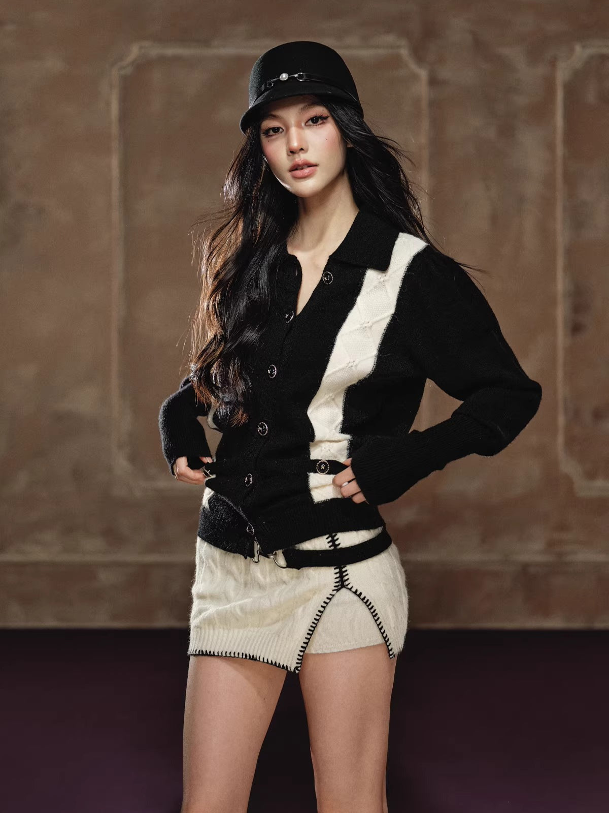 Tweed Knit Sweater & Belted Mini Skirt Set