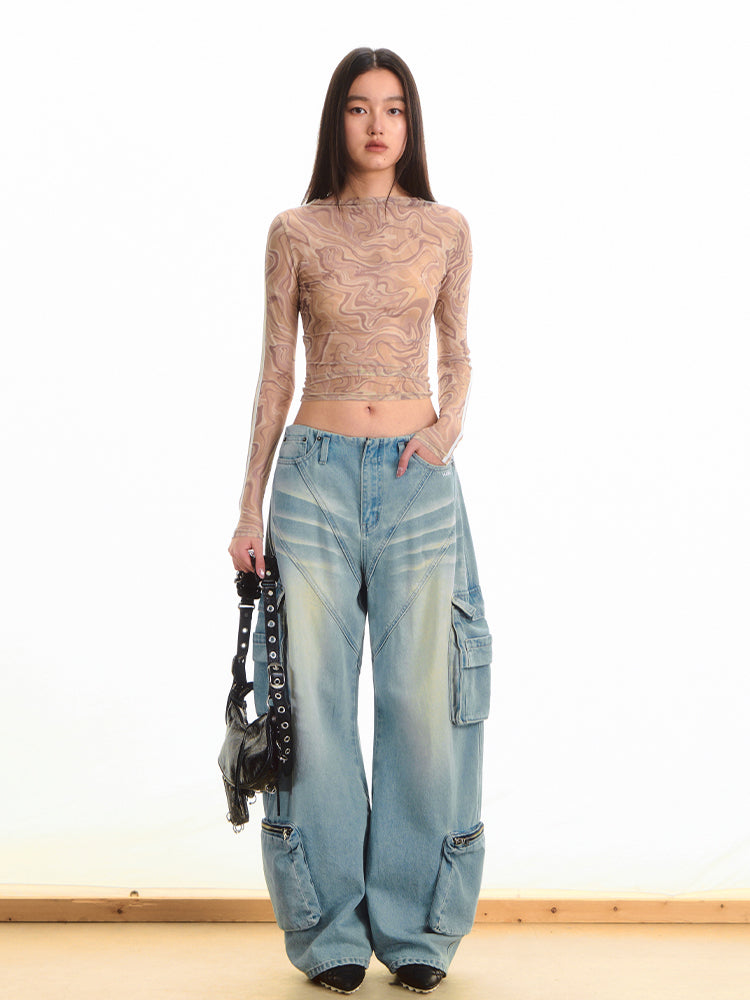 Printed Pleated Long Sleeve T-shirt - CHINASQUAD