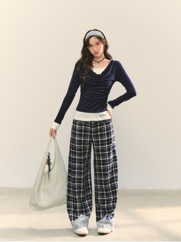 Dangle Collar Fake Two-Piece Color-Blocked Blouse - CHINASQUAD