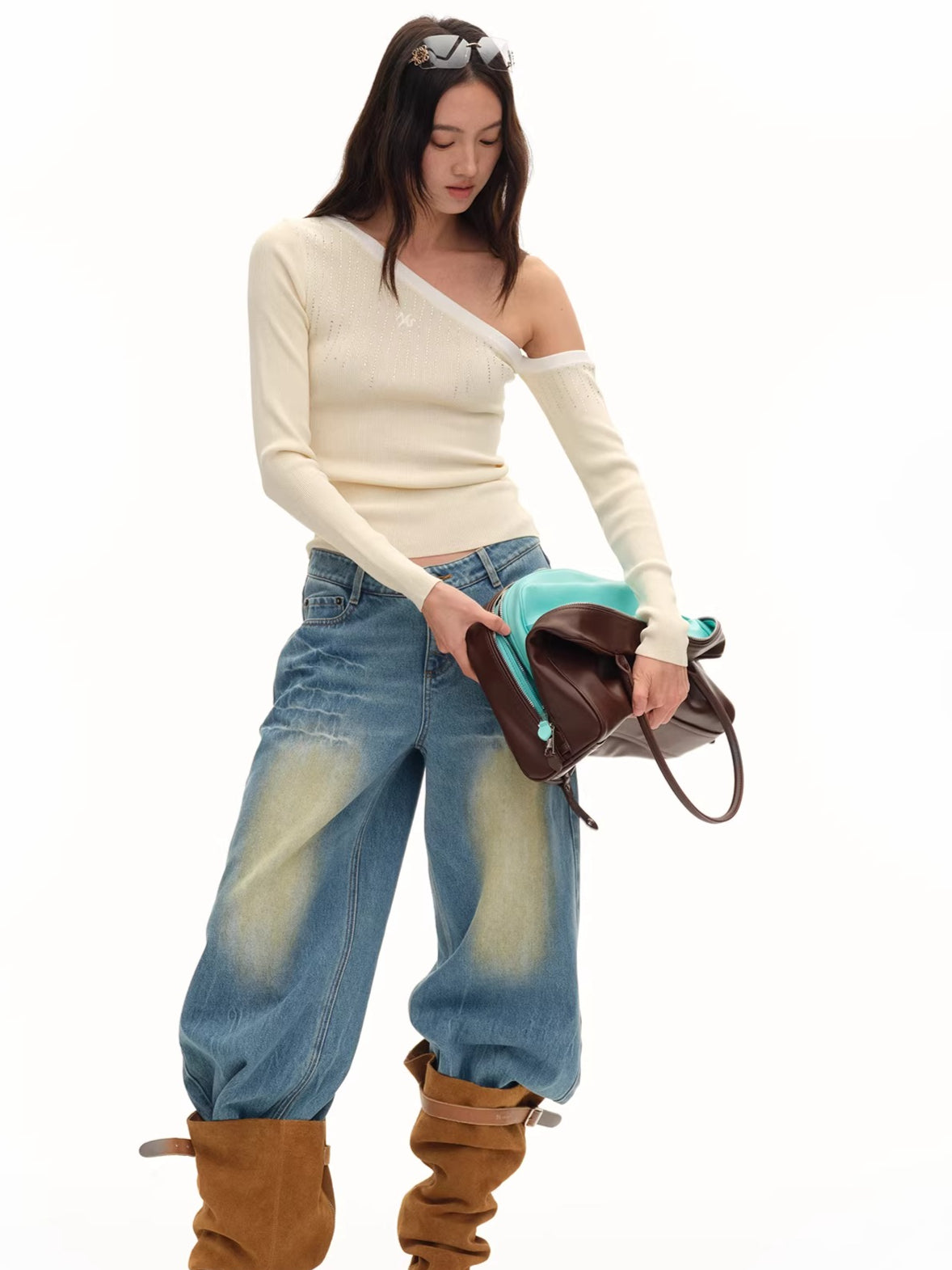 Mule Wide-Leg Denim Pants