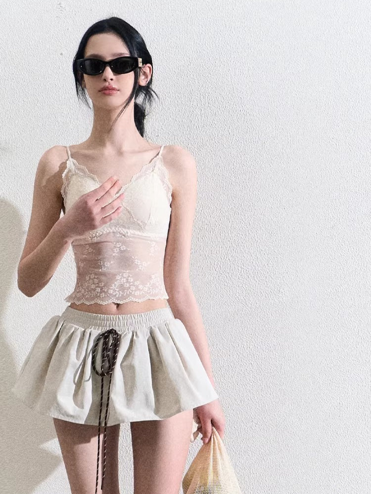 Drawstring Bubble Mini Skirt