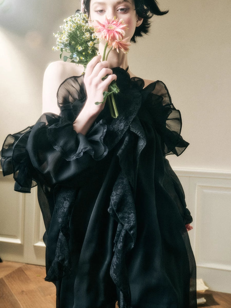 Halter Neck Off-Shoulder Ribbon Dress - CHINASQUAD