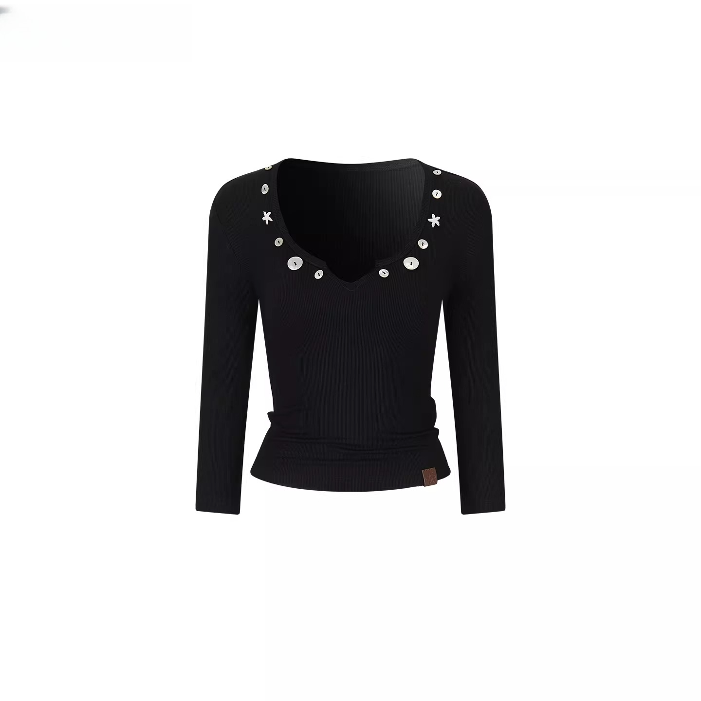 Studded V-Neck Cropped Knit T-Shirts