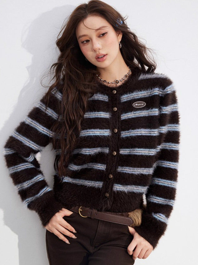 Striped Mink Velvet Knit Sweater