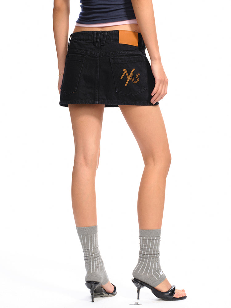 Asymmetrical Low - Rise Straight - Cut Denim Mini Skirt - CHINASQUAD