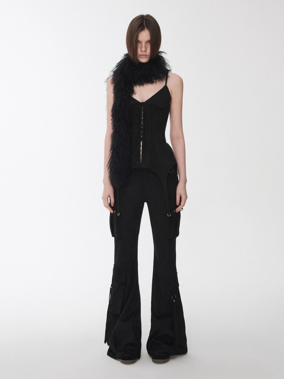 Suede-Effect Lace-Up Belt Corset