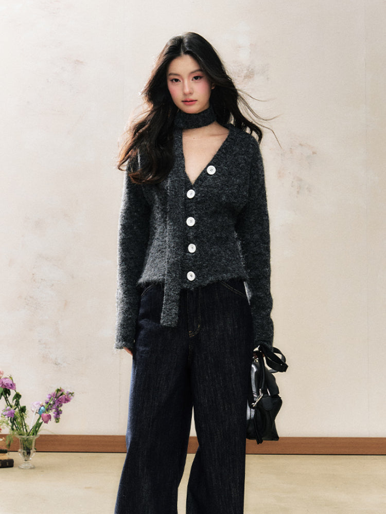 V-Neck Waist-Cinching Slimming Versatile Knit Cardigan - CHINASQUAD