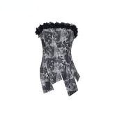 Black Petal Off-Shoulder Patchwork Top - CHINASQUAD