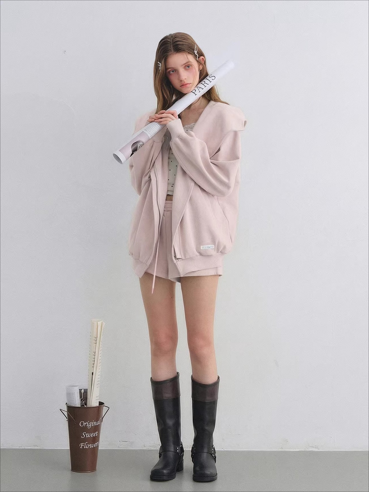 Hooded Zip-Up Sweatshirt & Flared Sweatpants Set