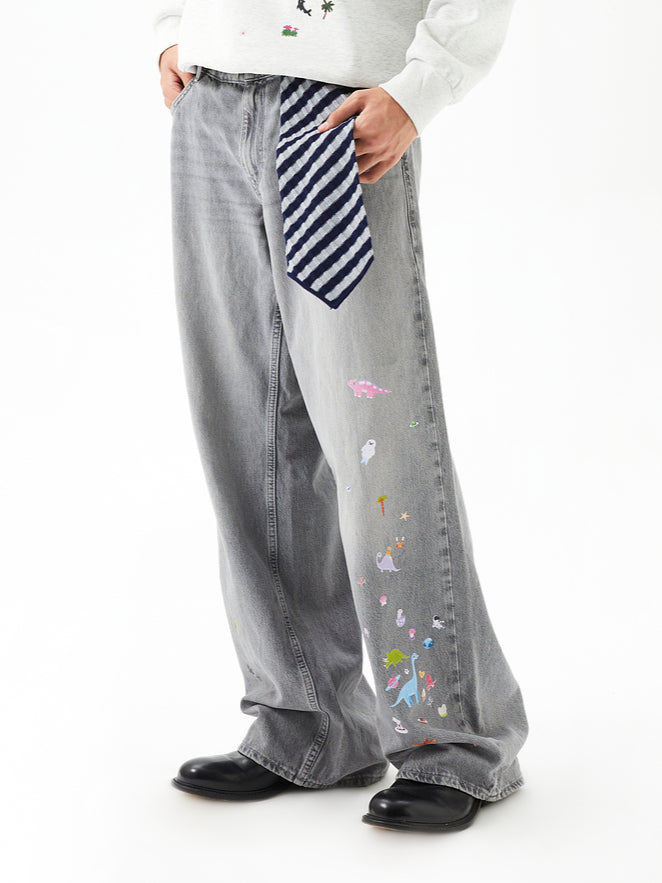 Vintage Washed Light Gray Denim Jeans - CHINASQUAD