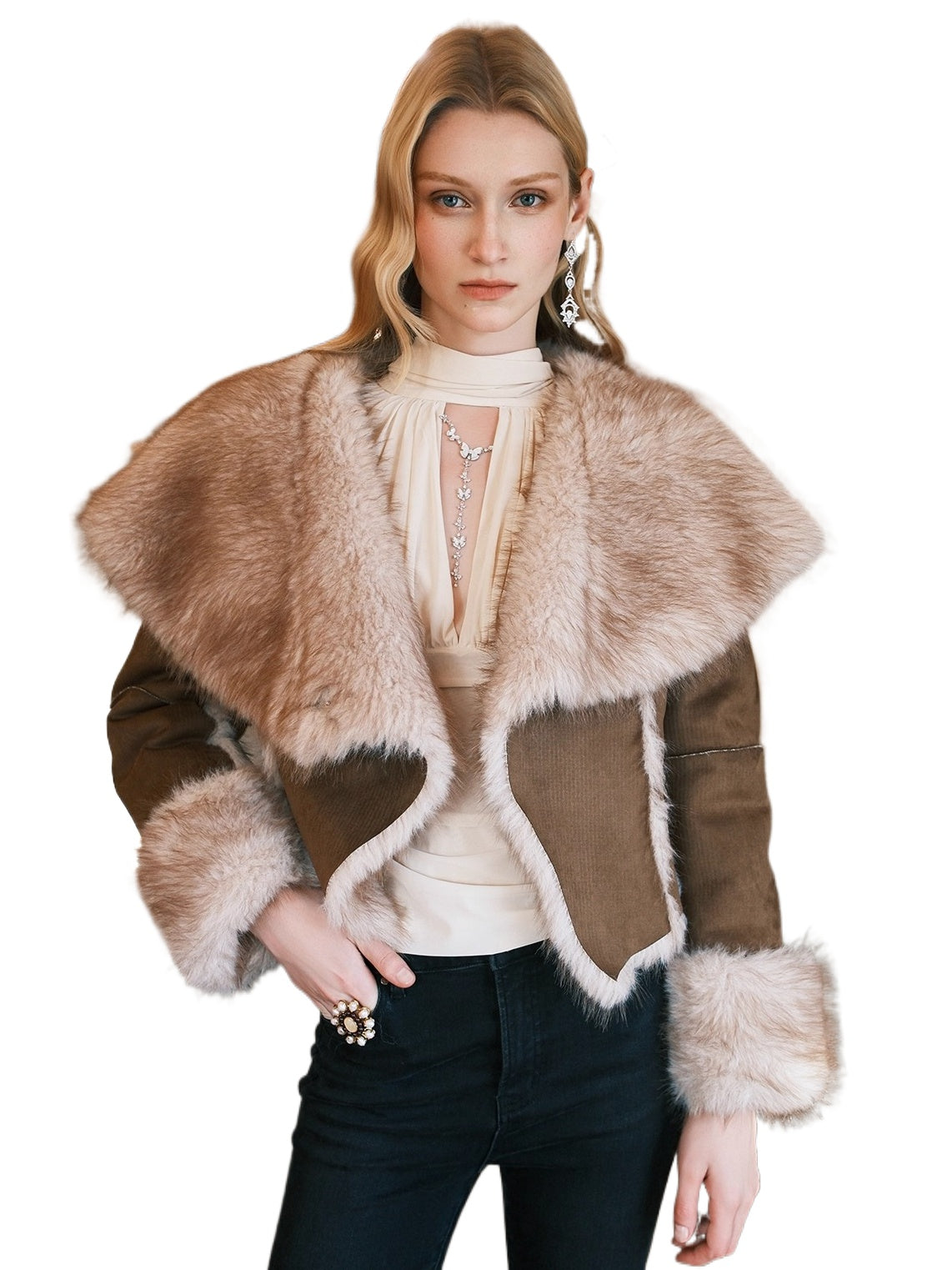 Mishka Faux Shearling Suede Cropped Jacket - CHINASQUAD