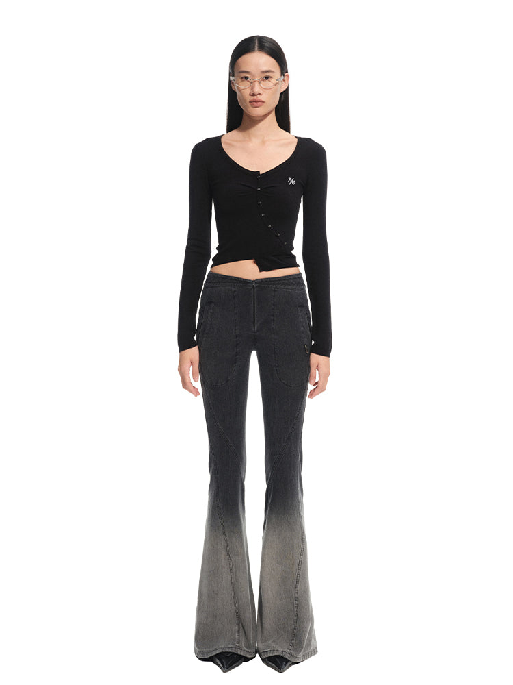 Silk Wool Embroidered Asymmetric Bottoming Blouse - CHINASQUAD