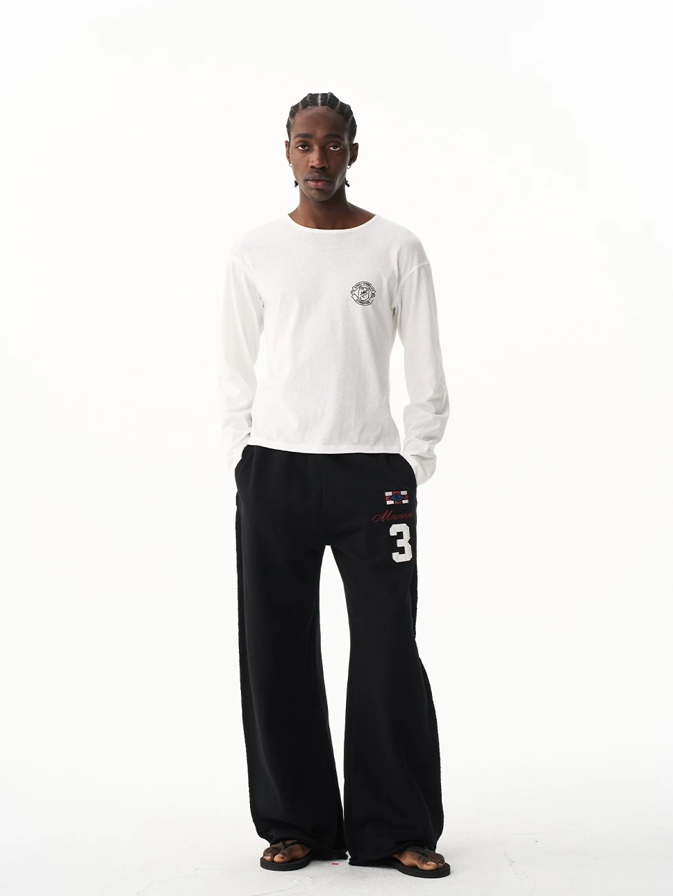 Multi-Color Embroidered Raw-Edge Sweatpants