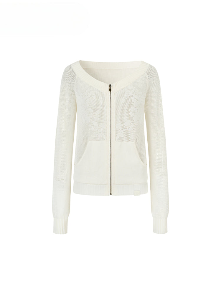 Knitted Floral Convertible Hollow-out Coat - CHINASQUAD