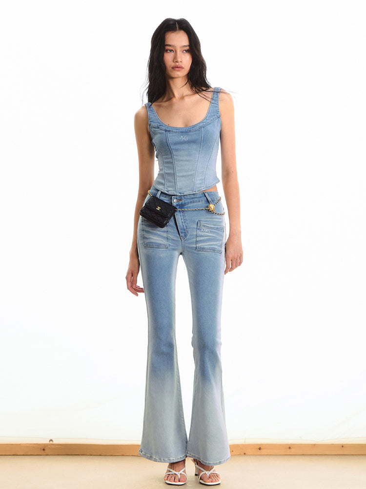Gradient Mid-waist Washed Flared Pants - CHINASQUAD
