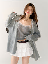 Gray & Purple Lace Trim Cardigan - CHINASQUAD