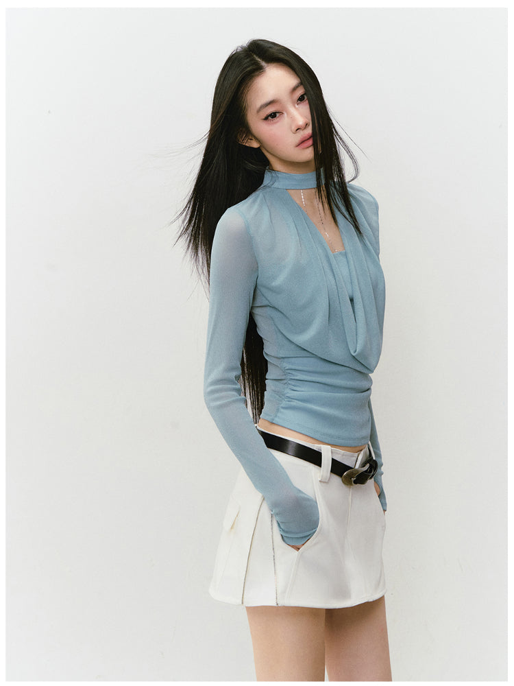 Chain Halter Draped Neck Fitted T-shirt - CHINASQUAD