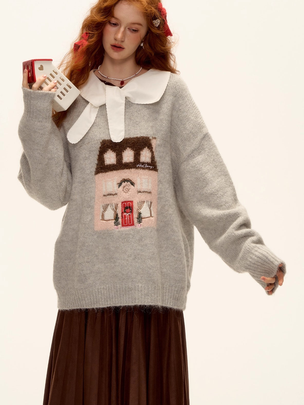 Wool Blend Embroidered Jacquard Knit Sweater