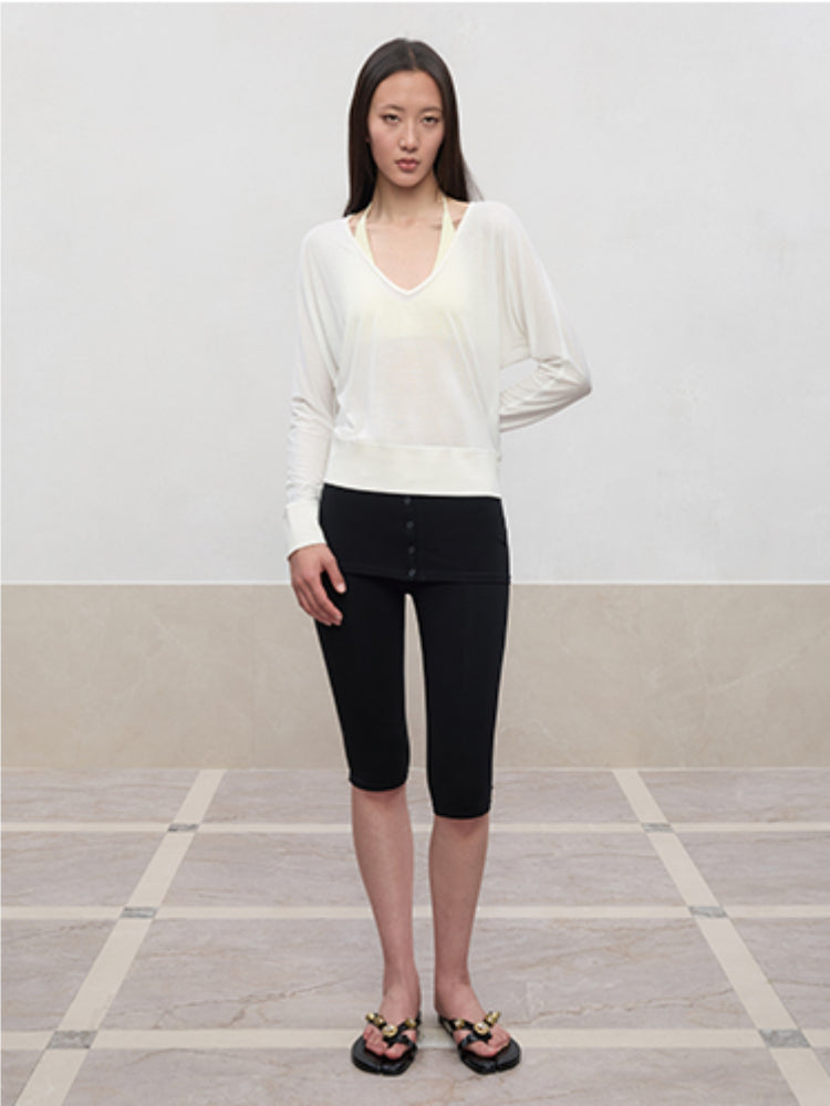 Lyocell-Linen V-Neck Knit Cover-up