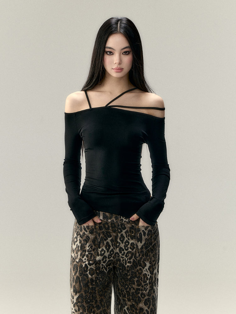 Multi-Strap Off-Shoulder Long Sleeve T-shirt - CHINASQUAD