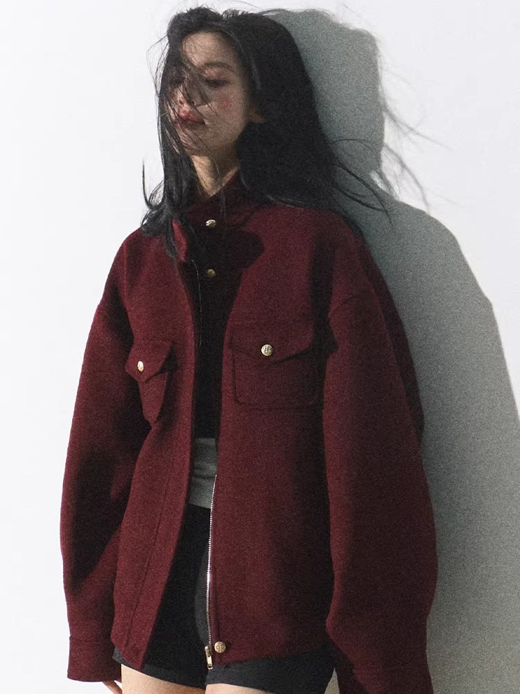 Wool-Blend Oversized Short Jacket