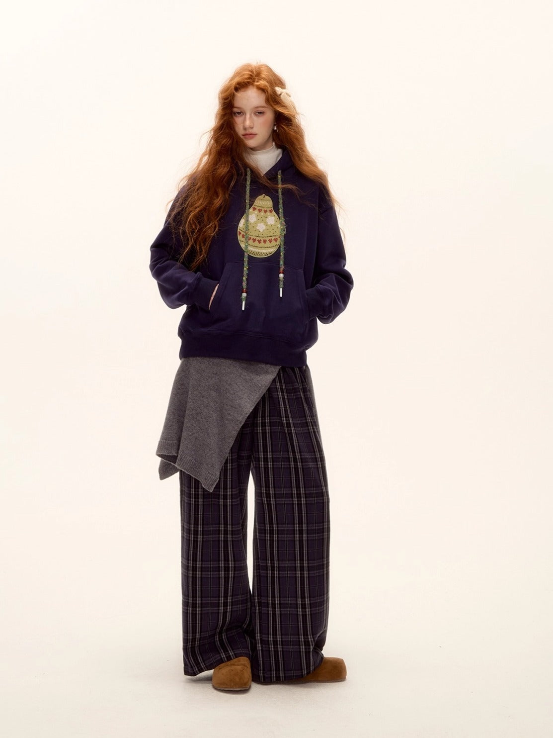 Brushed Fair Isle Knit Hooded Sweatshirt