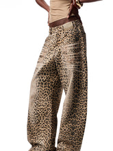 Washed Leopard Print Canvas Curved Pants - CHINASQUAD