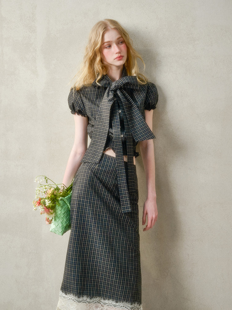 Natural Cotton Bow-Tie Shirt & Skirt Set - CHINASQUAD