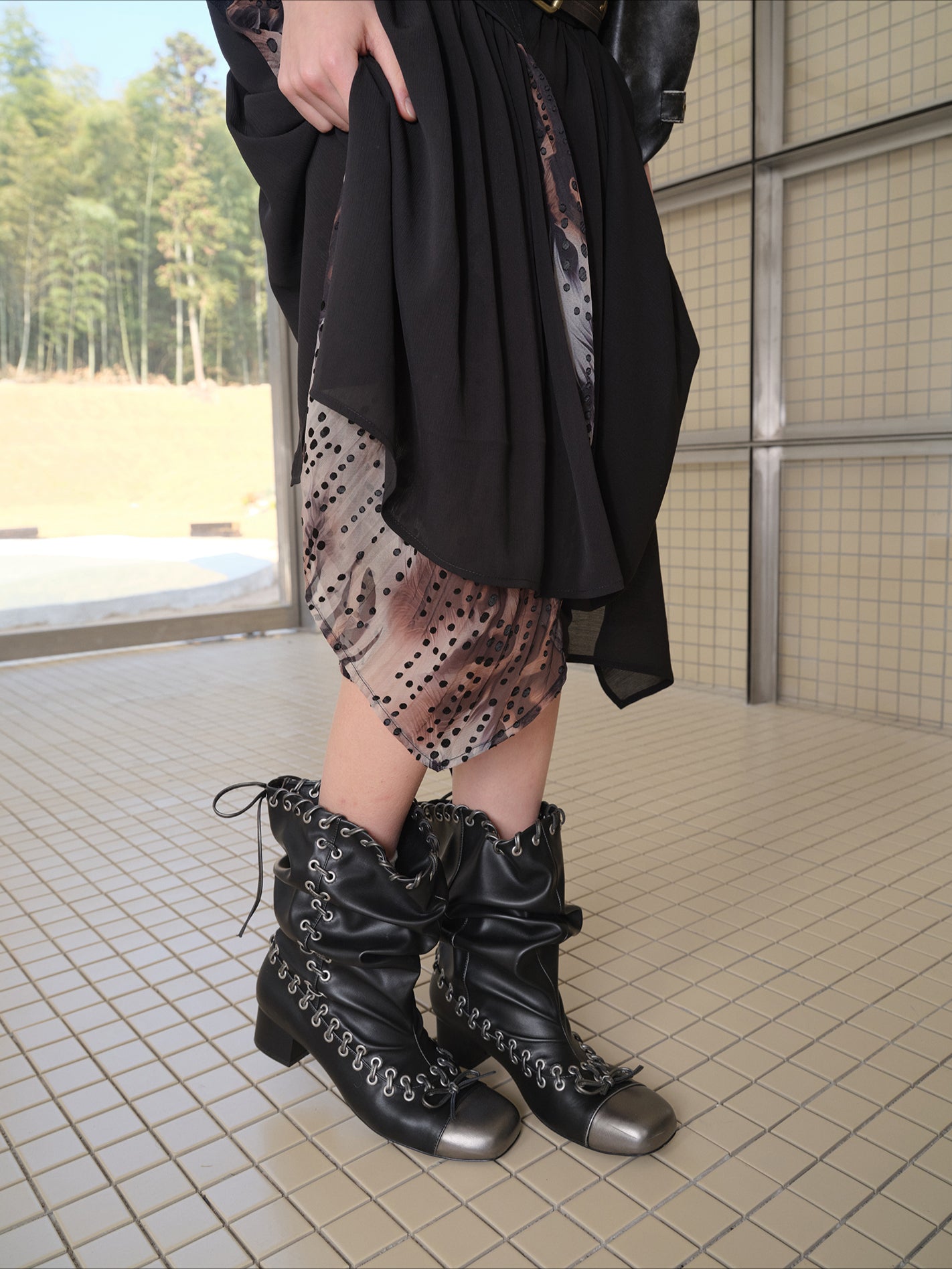 Punk Metal Toe Lace-Up Slouch Boots - CHINASQUAD