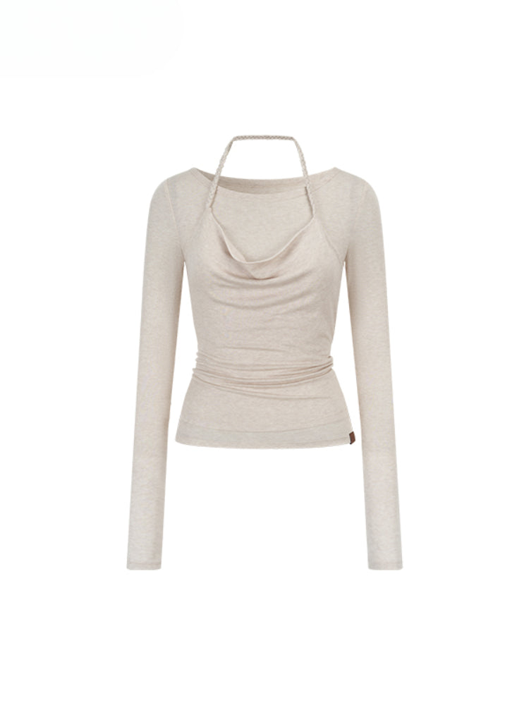 Fake Two-Piece Knit Long-Sleeve Blouse - CHINASQUAD
