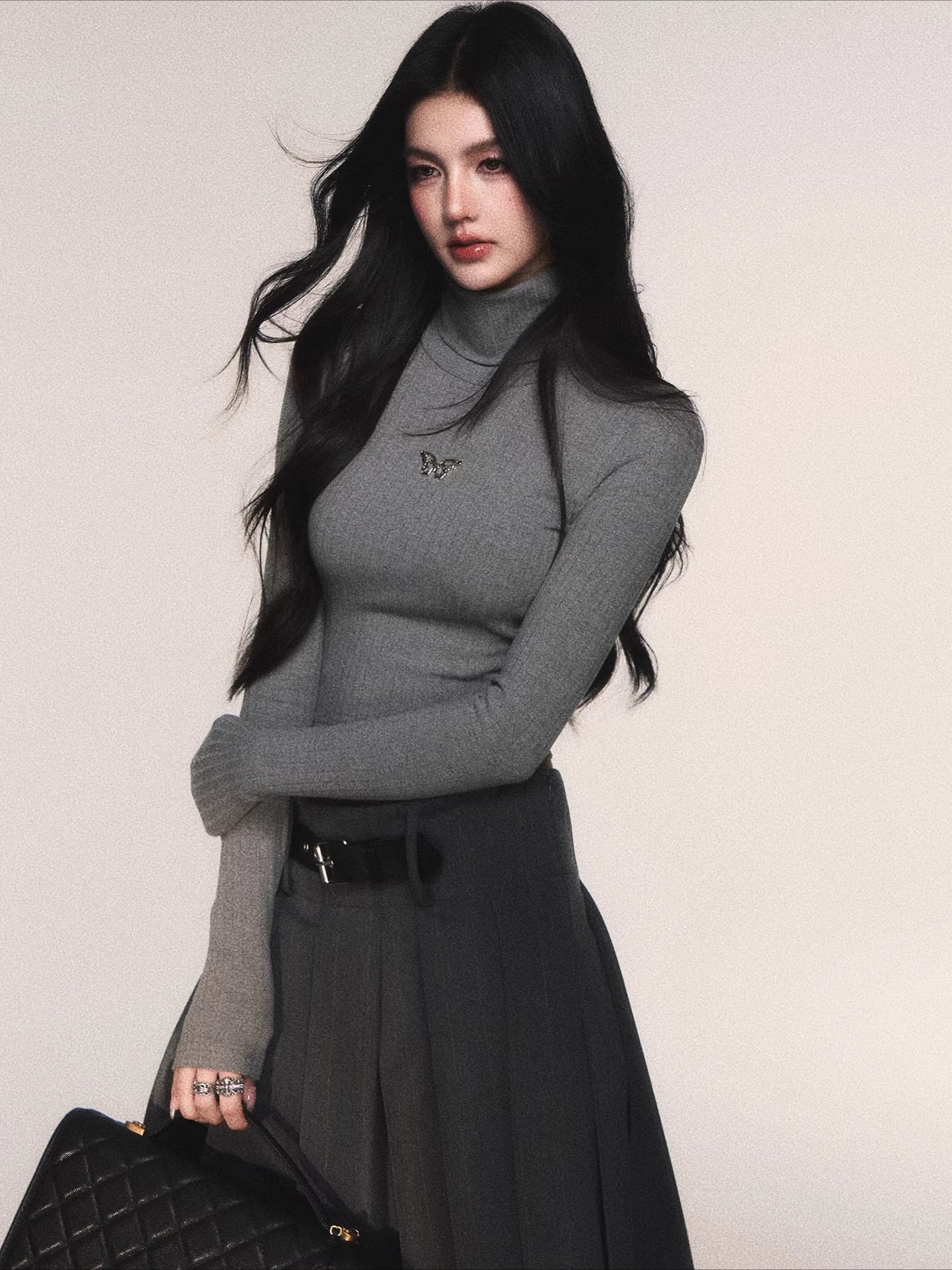 Ribbed Turtleneck Slim-Fit Knit T-Shirt