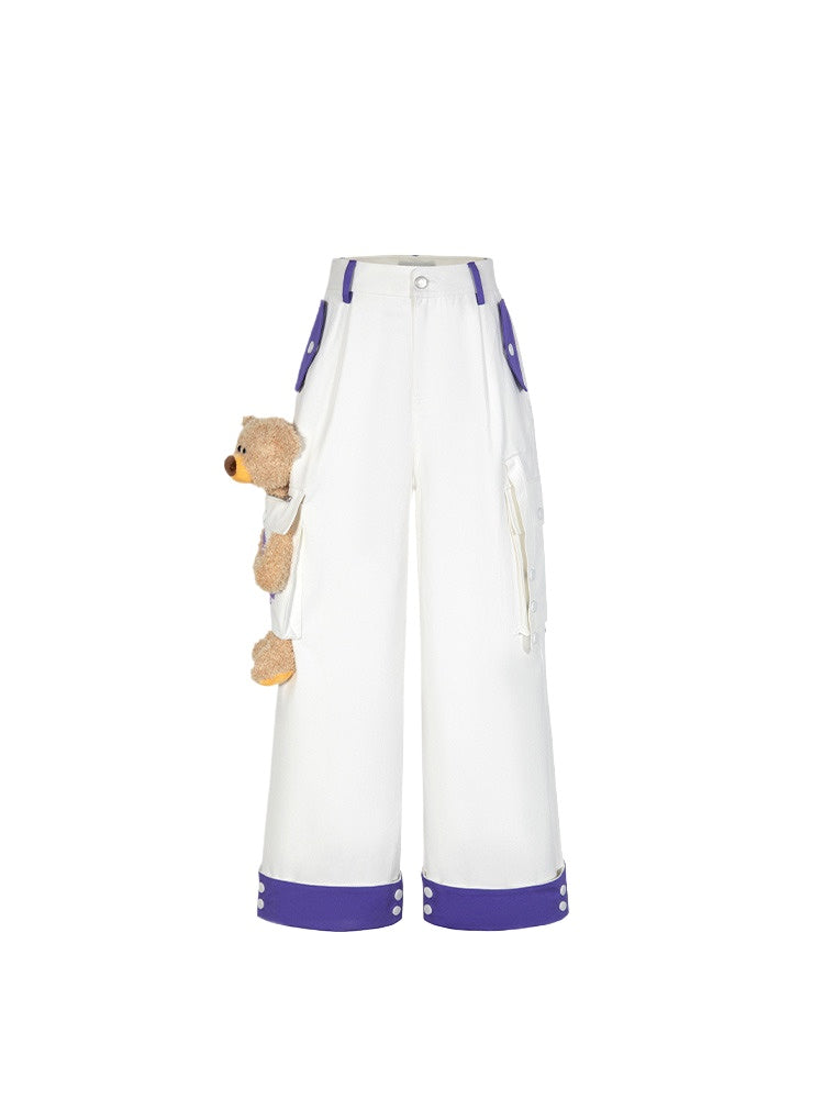 White & Black Bear Cargo Pants - CHINASQUAD