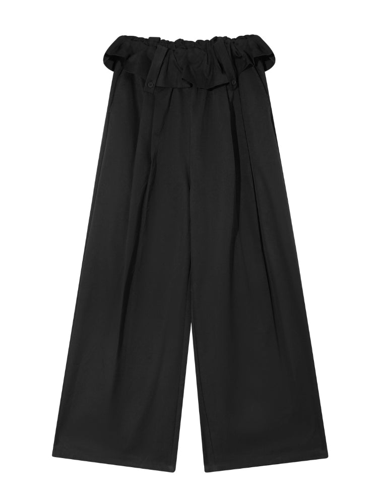 Turned-over Waist Straight-leg Casual Pants