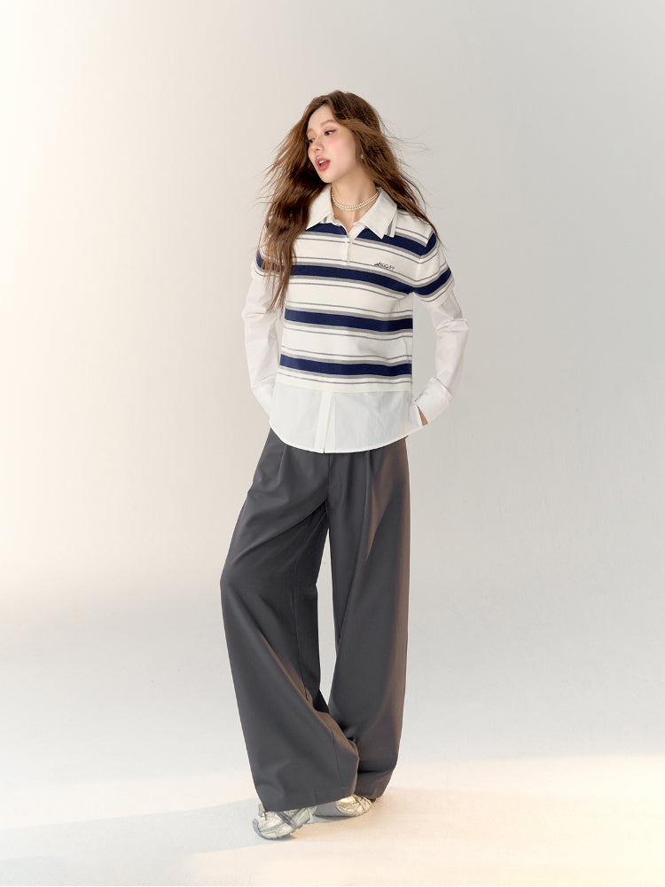 Fake Two-Piece Long Sleeve Polo Shirt - CHINASQUAD