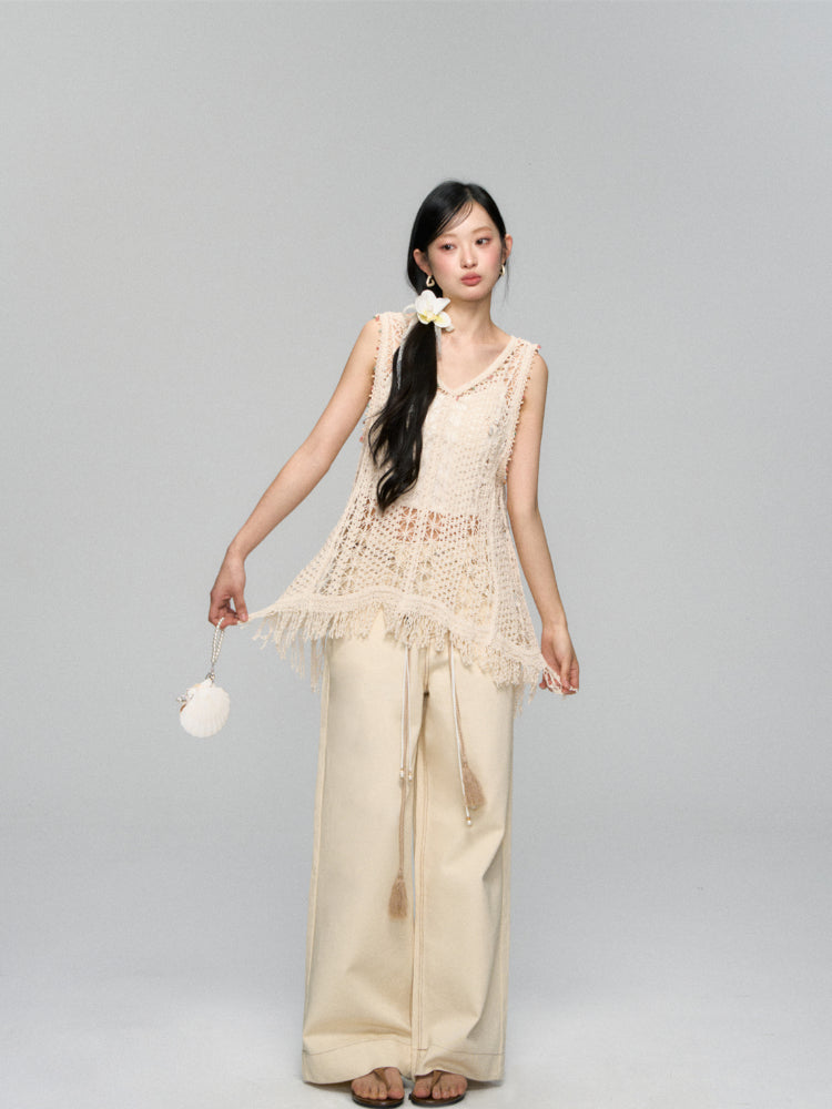Hollow Crochet Fringe Hem Camisole