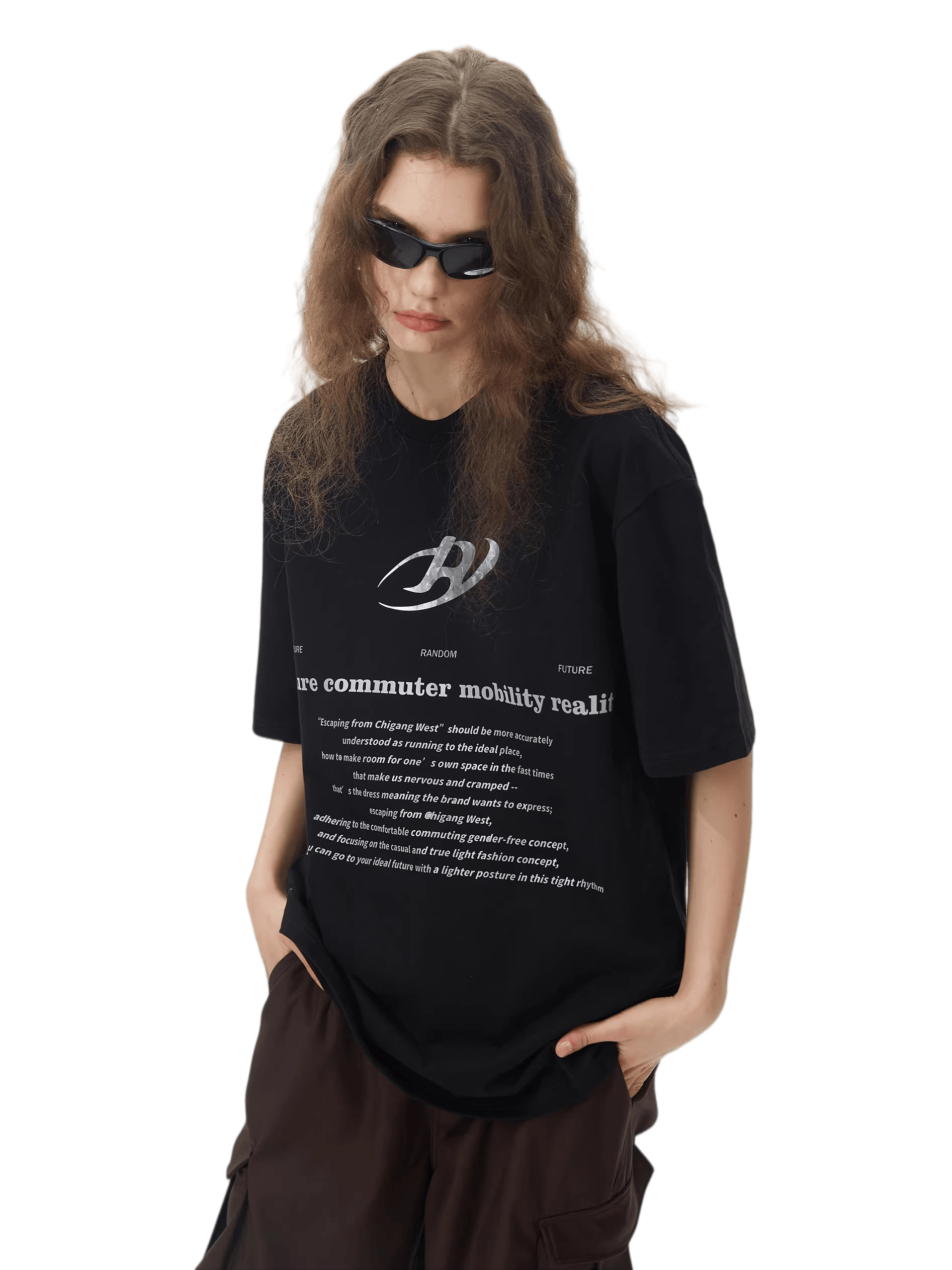Futuristic Reflective Logo Oversized T-Shirt