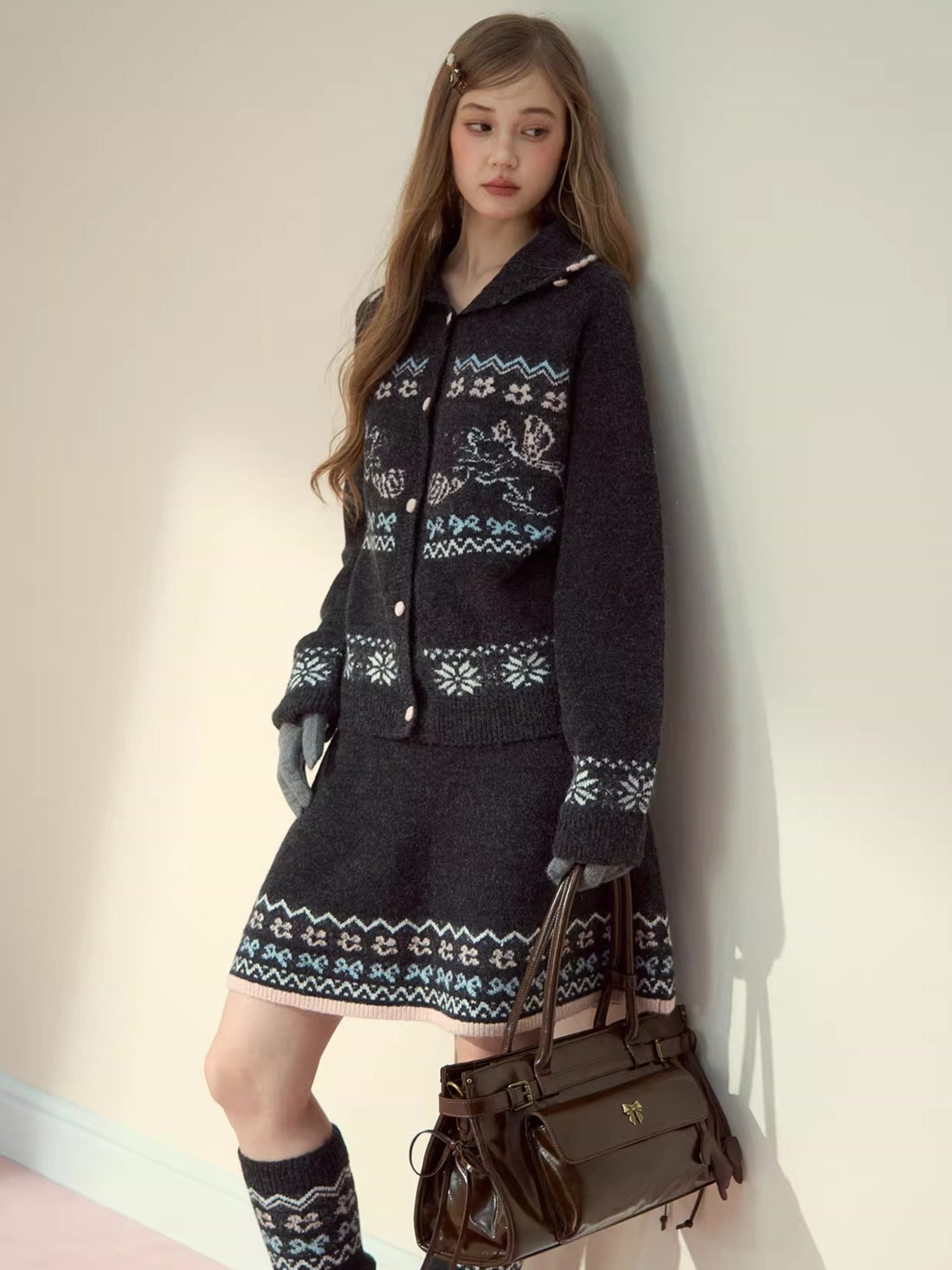 Fair Isle Cat Motif Knit Set - CHINASQUAD