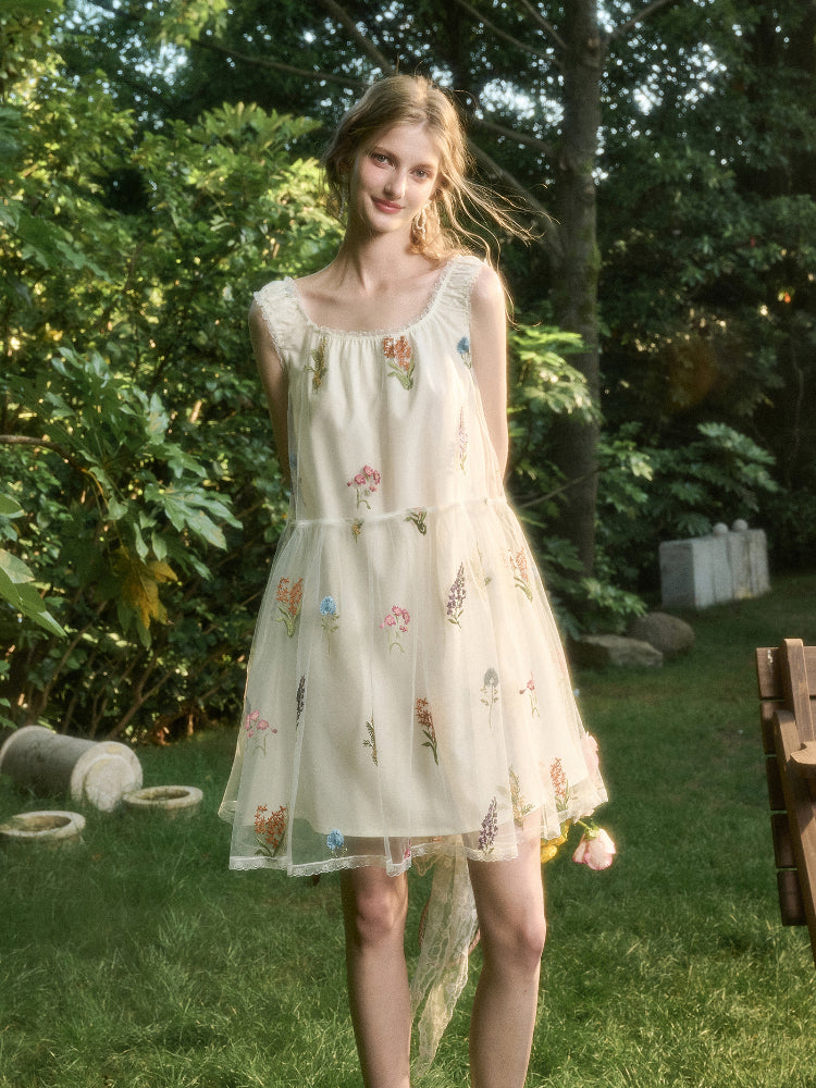 Chiffon Floral Embroidered Dress - CHINASQUAD