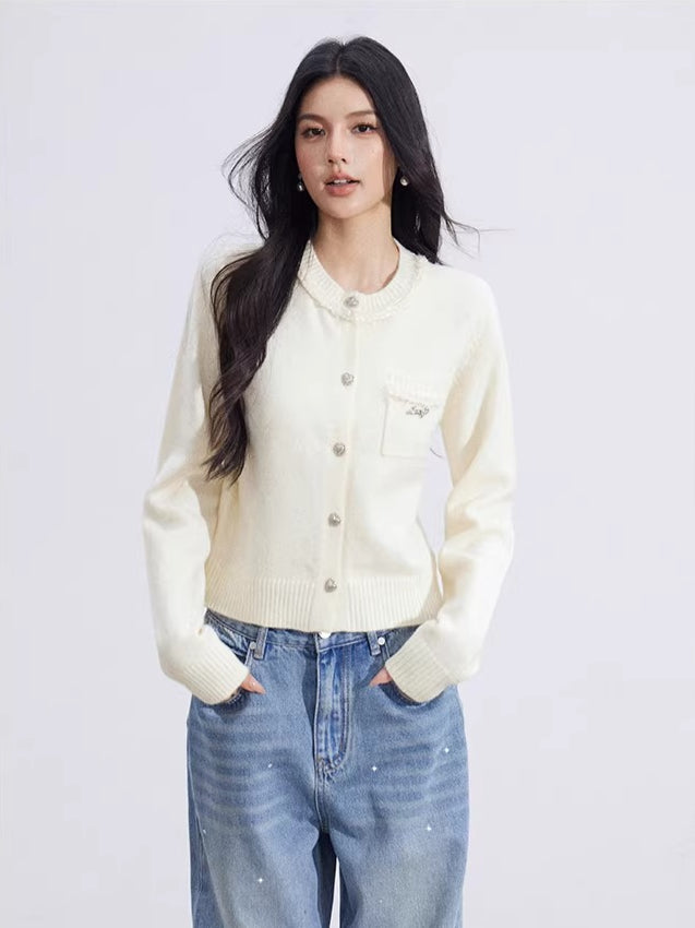 Shimmer-Thread Tweed-Inspired Knit Sweater