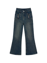 Dark Blue Straight-Leg Flared Jeans - CHINASQUAD