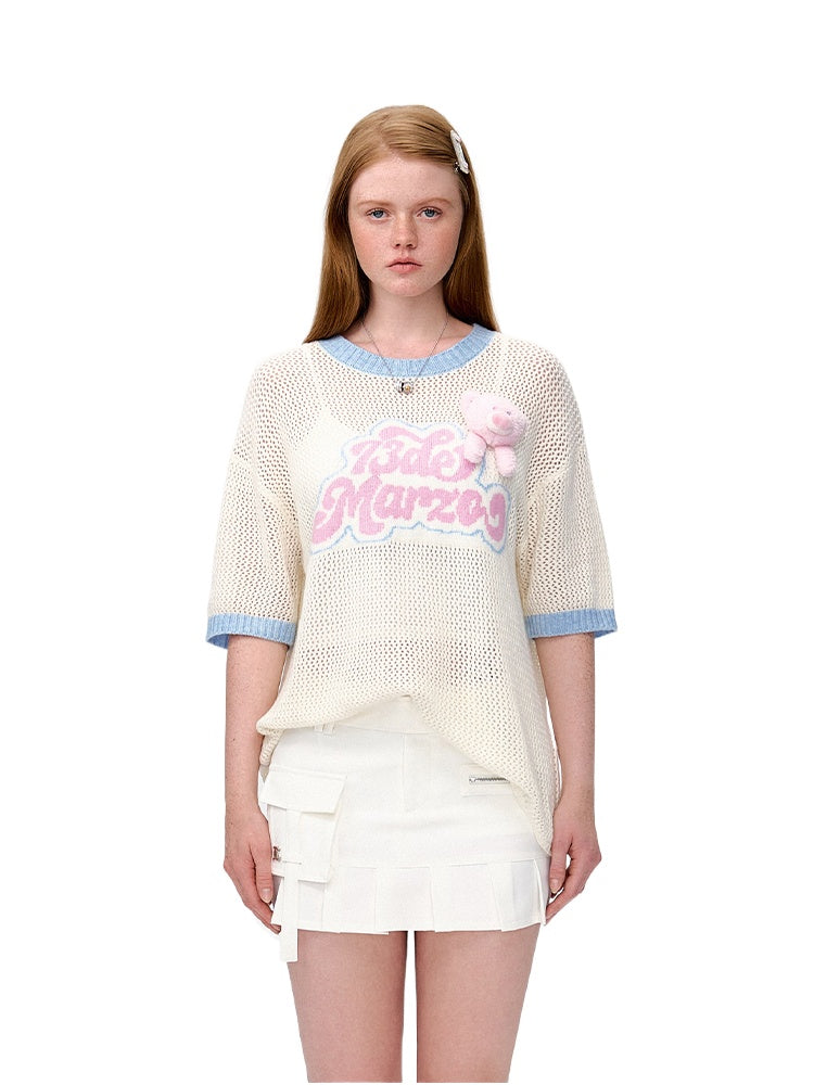 Hollow Color-Blocked Logo Round Neck T-shirt - CHINASQUAD