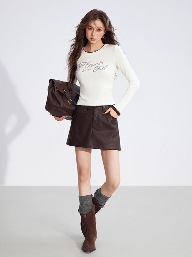 Dual-Layer Letter Embellished Slim-Fit T-Shirt