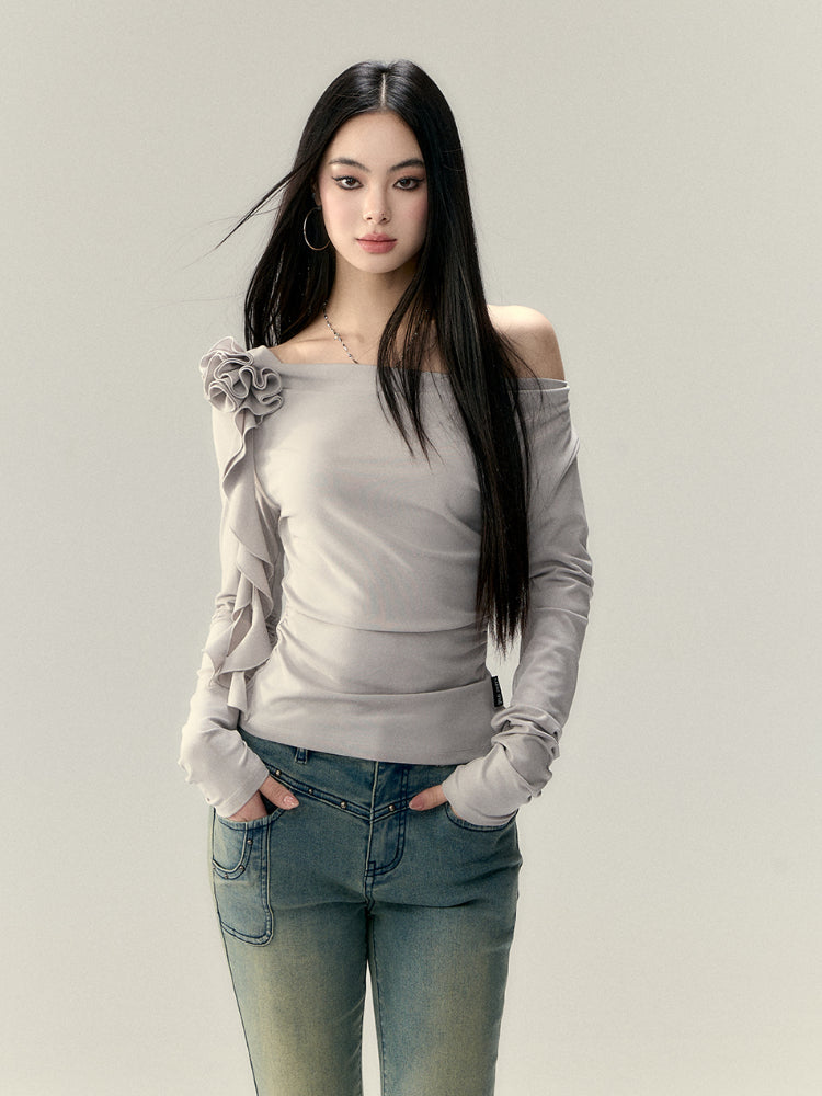 Rose Flower Ribbon Multi-Wear Long Sleeve T-shirt - CHINASQUAD