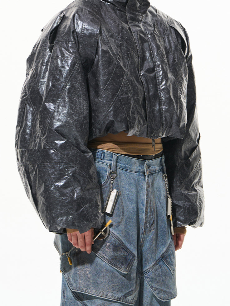 Vintage Gray Hooded Short Down Jacket - CHINASQUAD