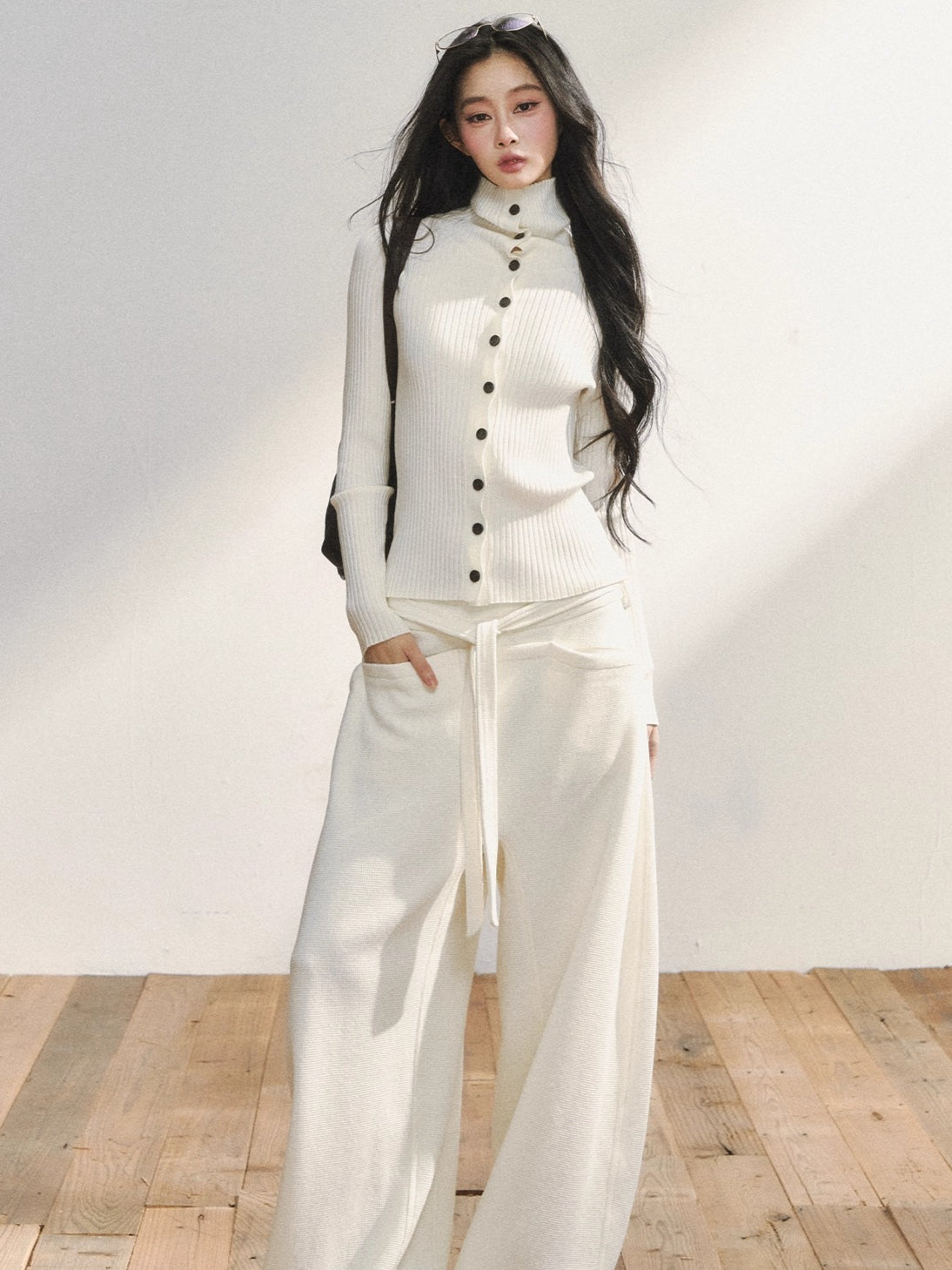 Vintage-Inspired White Buttoned Knit Cardigan